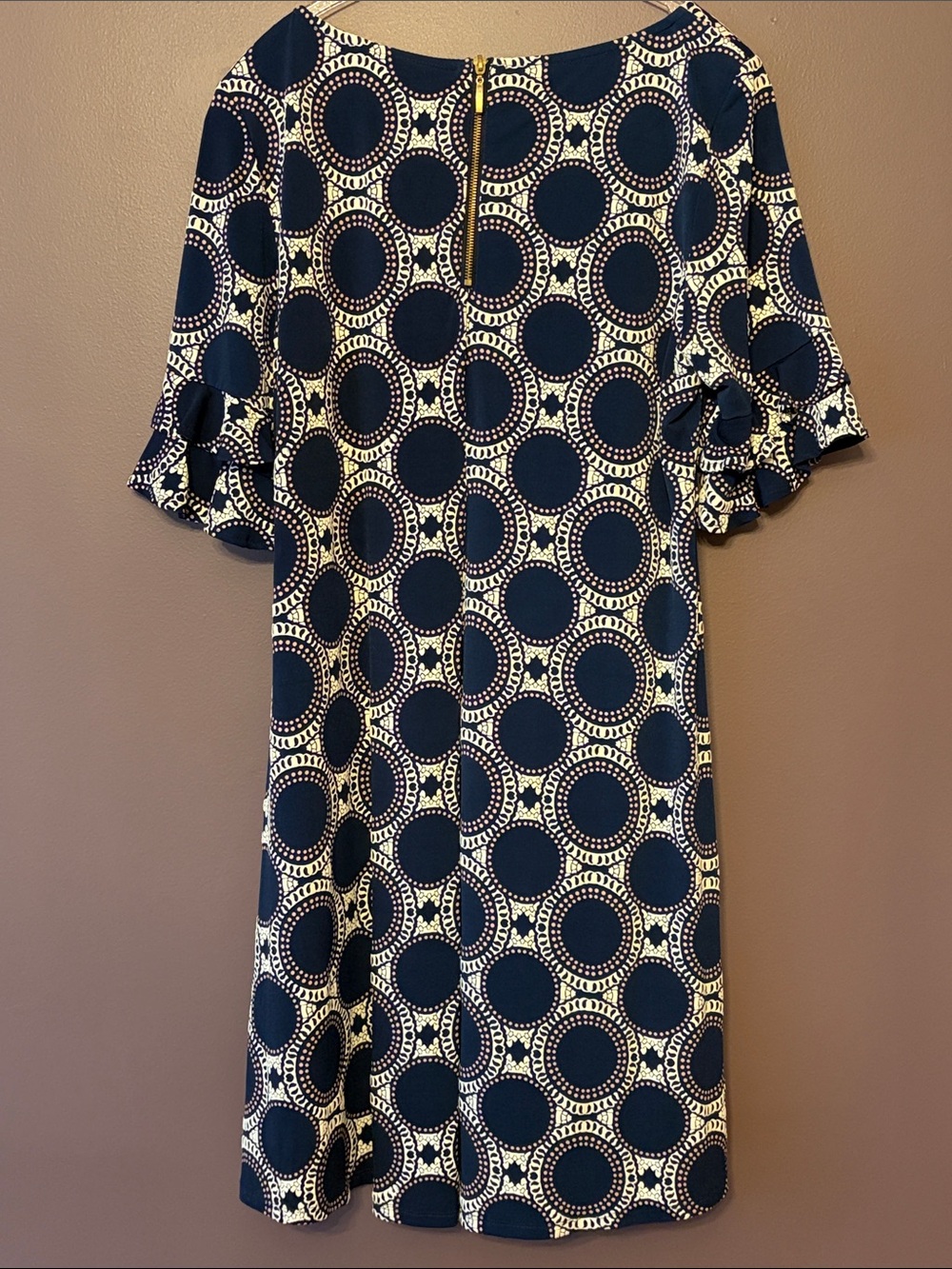 Ronni Nicole Navy and White Circle Print A Line Shift Dress Size 16 - Picture 4 of 5